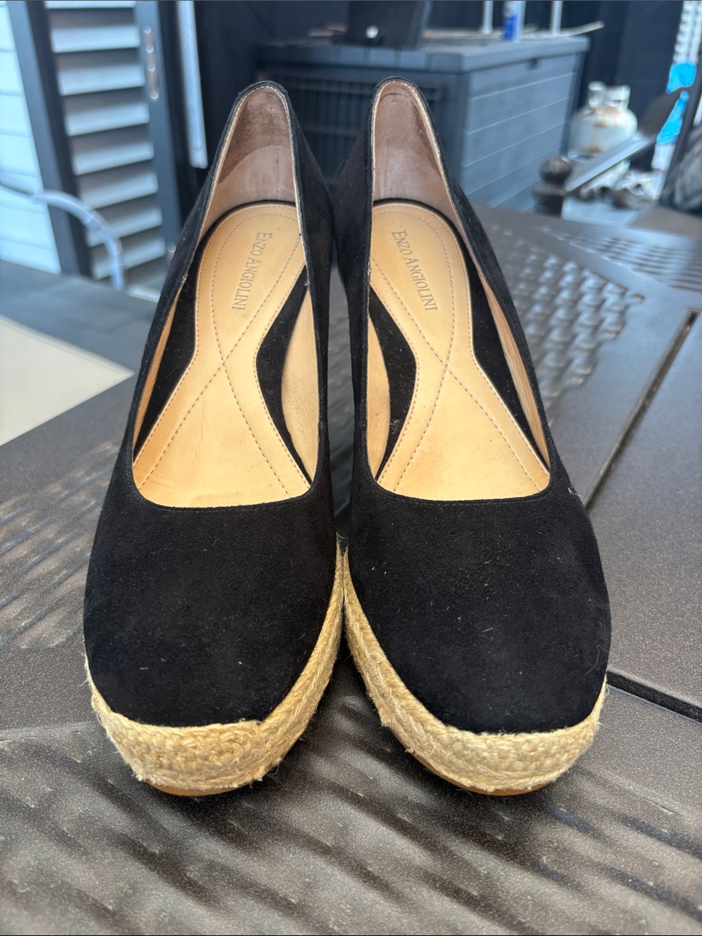 Size 9 Enzo Angiolini Black Suede Espadrille Platform Wedges